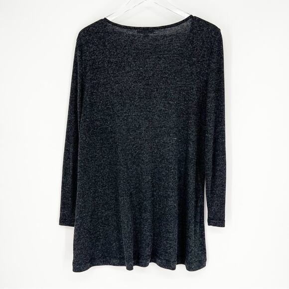 DOWNEAST Love Lace Accent Ribbed Long Sleeve Top XL Grey - Picture 3 of 5